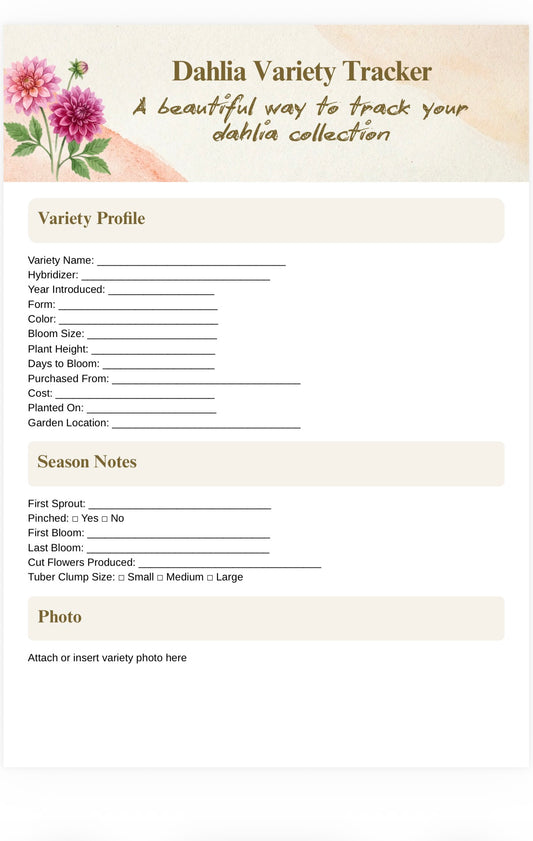 Dahlia Variety Tracker – Printable Garden Record Sheet